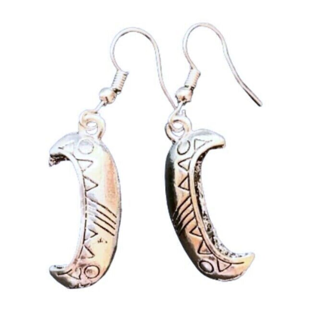 3D Indian Design Canoe Earrings NEW Silver Dangle French Hook Southwest - Picture 3 of 6